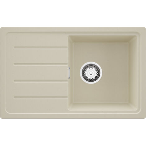 PRIMAGRAN Evier Cuisine en Granit 70x44cm,Lavabo 1 bac + Kit de Vidage, Évier à Encastrer au meuble 45cm - Copenhague Easy, Beige