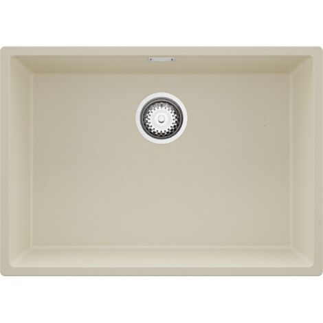 PRIMAGRAN Evier Sous Plan 66x47cm,Evier en Granit 1 bac + Kit de Vidage, Évier au meuble 70cm - London, Beige (1/5)