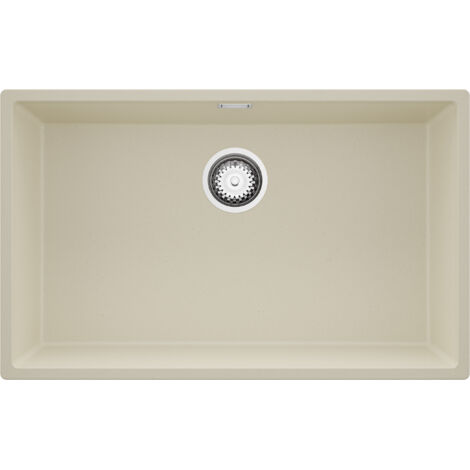 PRIMAGRAN Evier Cuisine en Granit 76x47cm,Lavabo 1 bac + Kit de Vidage, Évier à Encastrer au meuble 80cm - London Slim, Beige