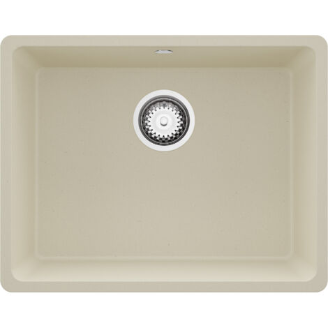 PRIMAGRAN Evier Sous Plan 56x44cm,Evier en Granit 1 bac + Kit de Vidage, Évier au meuble 60cm - Venise Easy, Beige (1/5)