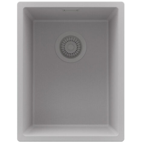 PRIMAGRAN Evier Cuisine en Granit 36x47cm,Lavabo 1 bac + Kit de Vidage, Évier à Encastrer au meuble 40cm - London Slim, Gris (1/5)