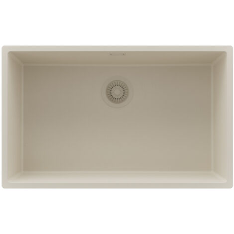 PRIMAGRAN Evier Cuisine en Granit 76x47cm,Lavabo 1 bac + Kit de Vidage, Évier à Encastrer au meuble 80cm - London Slim, Beige (1/5)
