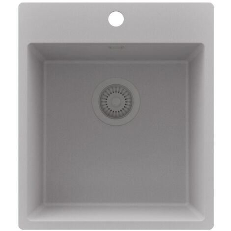 PRIMAGRAN Evier Cuisine en Granit 43x50cm,Lavabo 1 bac + Kit de Vidage, Évier à Encastrer au meuble 45cm - Riga, Gris
