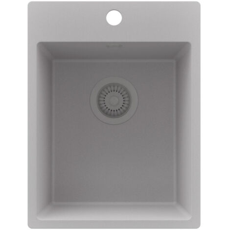 PRIMAGRAN Evier Cuisine en Granit 38x50cm,Lavabo 1 bac + Kit de Vidage, Évier à Encastrer au meuble 40cm - Riga, Gris (1/5)