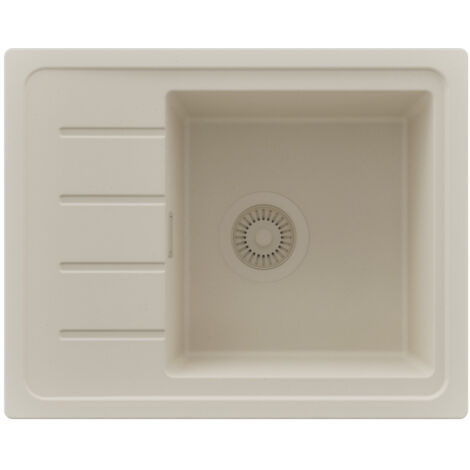 PRIMAGRAN Evier Cuisine en Granit 55x44cm,Lavabo 1 bac + Kit de Vidage, Évier à Encastrer au meuble 45cm - Copenhague Easy, Beige