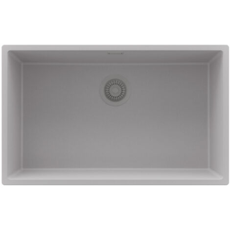 PRIMAGRAN Evier Cuisine en Granit 76x47cm,Lavabo 1 bac + Kit de Vidage, Évier à Encastrer au meuble 80cm - London Slim, Gris (1/5)