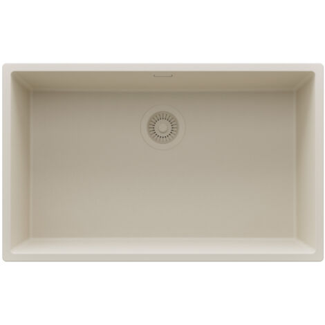 PRIMAGRAN Evier Sous Plan 76x47cm,Evier en Granit 1 bac + Kit de Vidage, Évier au meuble 80cm - London, Beige