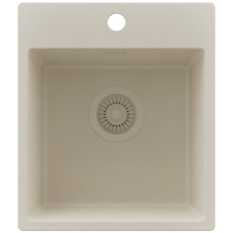 PRIMAGRAN Evier Cuisine en Granit 38x44cm,Lavabo 1 bac + Kit de Vidage, Évier à Encastrer au meuble 40cm - Riga Easy, Beige (1/5)