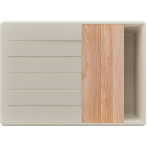 PRIMAGRAN Evier Cuisine en Granit 70x50cm,Lavabo 1 bac + Kit de Vidage + Planche à Découper, Évier à Encastrer au meuble 40cm - Copenhague, Beige (1/5)
