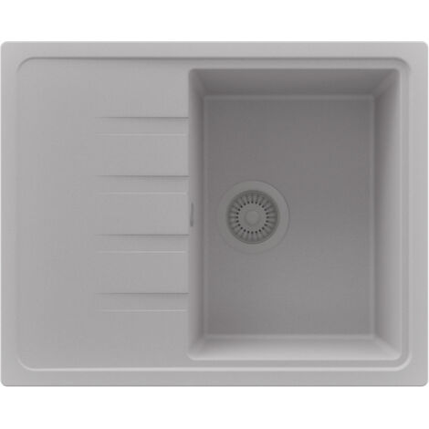 PRIMAGRAN Evier Cuisine en Granit 62x50cm,Lavabo 1 bac + Kit de Vidage, Évier à Encastrer au meuble 40cm - Milan, Gris