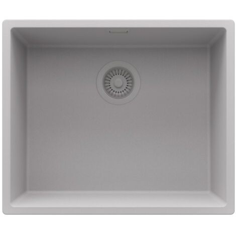 PRIMAGRAN Evier Sous Plan 56x47cm,Evier en Granit 1 bac + Kit de Vidage, Évier au meuble 60cm - London, Gris