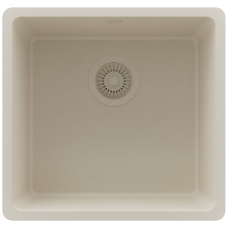 PRIMAGRAN Evier Cuisine en Granit 46x44cm,Lavabo 1 bac + Kit de Vidage, Évier à Encastrer au meuble 50cm - Venise Slim Easy, Beige (1/5)