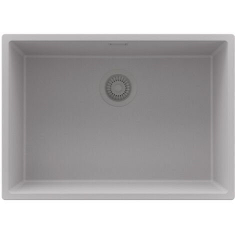 PRIMAGRAN Evier Cuisine en Granit 66x47cm,Lavabo 1 bac + Kit de Vidage, Évier à Encastrer au meuble 70cm - London Slim, Gris (1/5)