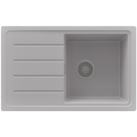 PRIMAGRAN Evier Cuisine en Granit 70x44cm,Lavabo 1 bac + Kit de Vidage, Évier à Encastrer au meuble 45cm - Copenhague Easy, Gris