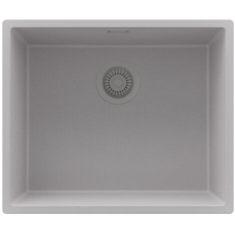 PRIMAGRAN Evier Cuisine en Granit 56x47cm,Lavabo 1 bac + Kit de Vidage, Évier à Encastrer au meuble 60cm - London Slim, Gris