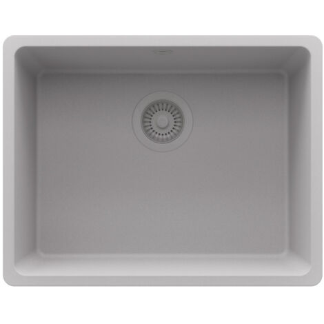 PRIMAGRAN Evier Sous Plan 56x44cm,Evier en Granit 1 bac + Kit de Vidage, Évier au meuble 60cm - Venise Easy, Gris