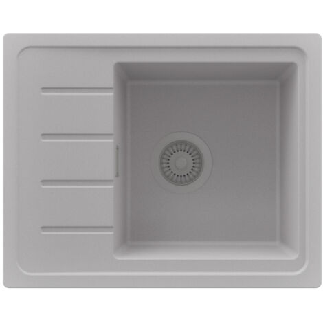 PRIMAGRAN Evier Cuisine en Granit 55x44cm,Lavabo 1 bac + Kit de Vidage, Évier à Encastrer au meuble 45cm - Copenhague Easy, Gris