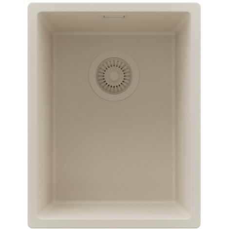 PRIMAGRAN Evier Cuisine en Granit 36x47cm,Lavabo 1 bac + Kit de Vidage, Évier à Encastrer au meuble 40cm - London Slim, Beige (1/5)