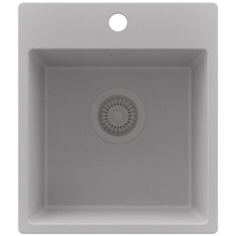 PRIMAGRAN Evier Cuisine en Granit 38x44cm,Lavabo 1 bac + Kit de Vidage, Évier à Encastrer au meuble 40cm - Riga Easy, Gris