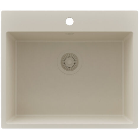 PRIMAGRAN Evier Cuisine en Granit 58x50cm,Lavabo 1 bac + Kit de Vidage, Évier à Encastrer au meuble 60cm - Riga, Beige