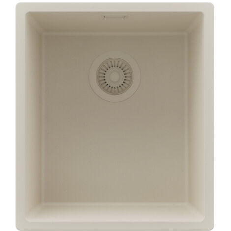 PRIMAGRAN Evier Cuisine en Granit 41x47cm,Lavabo 1 bac + Kit de Vidage, Évier à Encastrer au meuble 45cm - London Slim, Beige (1/5)