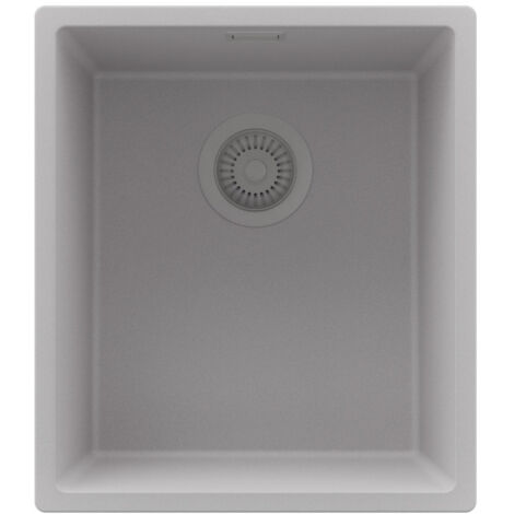 PRIMAGRAN Evier Cuisine en Granit 41x47cm,Lavabo 1 bac + Kit de Vidage, Évier à Encastrer au meuble 45cm - London Slim, Gris (1/5)