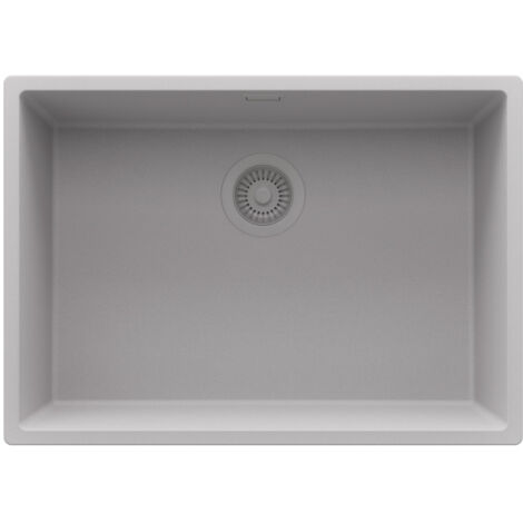 PRIMAGRAN Evier Sous Plan 66x47cm,Evier en Granit 1 bac + Kit de Vidage, Évier au meuble 70cm - London, Gris