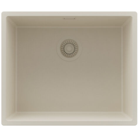 PRIMAGRAN Evier Cuisine en Granit 56x47cm,Lavabo 1 bac + Kit de Vidage, Évier à Encastrer au meuble 60cm - London Slim, Beige (1/5)