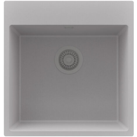 PRIMAGRAN Evier Cuisine en Granit 48x50cm,Lavabo 1 bac + Kit de Vidage, Évier à Encastrer au meuble 50cm - Riga, Gris