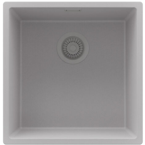 PRIMAGRAN Evier Cuisine en Granit 46x47cm,Lavabo 1 bac + Kit de Vidage, Évier à Encastrer au meuble 50cm - London Slim, Gris (1/5)