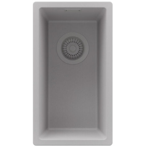 PRIMAGRAN Evier Cuisine en Granit 26x47cm,Lavabo 1 bac + Kit de Vidage, Évier à Encastrer au meuble 30cm - London Slim, Gris (1/5)