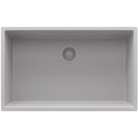 PRIMAGRAN Evier Sous Plan 76x47cm,Evier en Granit 1 bac + Kit de Vidage, Évier au meuble 80cm - London, Gris