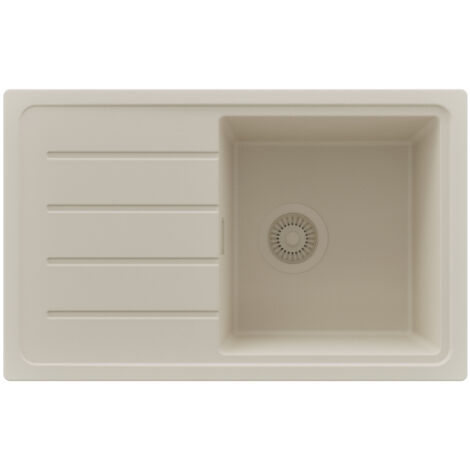 PRIMAGRAN Evier Cuisine en Granit 70x44cm,Lavabo 1 bac + Kit de Vidage, Évier à Encastrer au meuble 45cm - Copenhague Easy, Beige