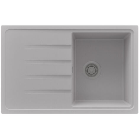 PRIMAGRAN Evier Cuisine en Granit 78x50cm,Lavabo 1 bac + Kit de Vidage, Évier à Encastrer au meuble 45cm - Milan, Gris