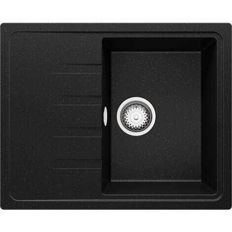 PRIMAGRAN Evier Cuisine en Granit 62x50cm, Lavabo 1 bac + Kit de Vidage, Évier à Encastrer au meuble 40cm - Milan, Noir Métallisé
