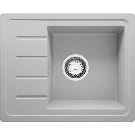 PRIMAGRAN Evier Cuisine en Granit 55x44cm, Lavabo 1 bac + Kit de Vidage, Évier à Encastrer au meuble 45cm - Copenhague Easy, Gris