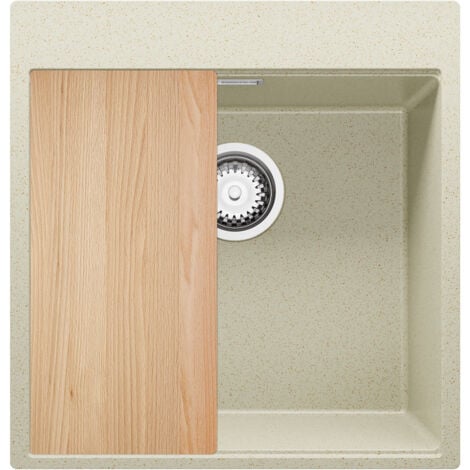 Evier Cuisine en Granit 48 x 50 cm Lavabo 1 bac + Siphon Classique, Évier à Encastrer de Primagran, Beige