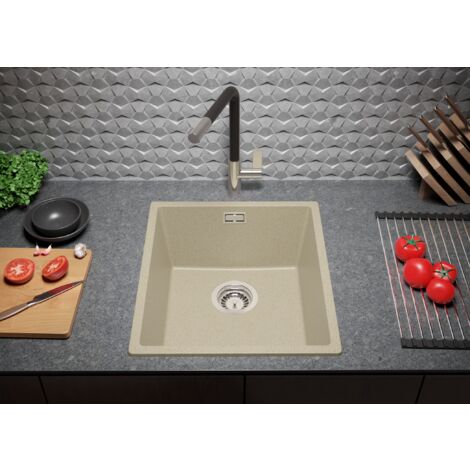 Evier Cuisine en Granit 41x47 cm Lavabo 1 bac + Siphon Classique, Évier à Encastrer de Primagran, Beige