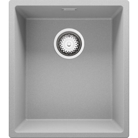 PRIMAGRAN Evier Cuisine en Granit 41x47cm, Lavabo 1 bac + Kit de Vidage, Évier à Encastrer au meuble 45cm - London Slim, Gris (1/5)