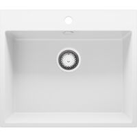 PRIMAGRAN Evier Cuisine en Granit 58x50cm, Lavabo 1 bac + Kit de Vidage, Évier à Encastrer au meuble 60cm - Riga, Blanc