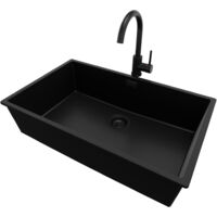 PRIMAGRAN Evier Sous Plan 76x47cm, Evier en Granit 1 bac + Robinet 32x20cm + Kit de Vidage, Évier au meuble 80cm - London, Tout Noir
