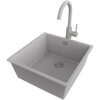 PRIMAGRAN Evier Sous Plan 46x47cm,Evier en Granit 1 bac + Robinet 32x20cm + Kit de Vidage, Évier au meuble 50cm - London, Gris