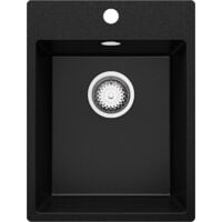 Evier Cuisine en Granit, 40 x 50 cm, Lavabo 1 bac + Siphon Classique, Évier à Encastrer Riga 40 XL de Primagran, Noir