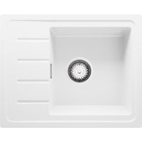PRIMAGRAN Evier Cuisine en Granit 55x44cm, Lavabo 1 bac + Kit de Vidage, Évier à Encastrer au meuble 45cm - Copenhague Easy, Blanc