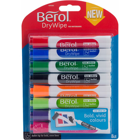 Twin Pack Berol Drywipe Whiteboard Markers Pens Fine 1.0mm Bullet Tip Black 