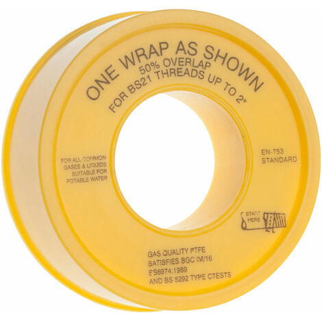 Ultratape Gas PTFE Thread Seal Tape 12mm x 5m - Yellow
