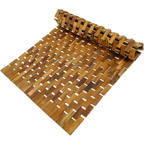 PrimeMatik - Teppich und Duschmatte aus zertifiziertes Teakholz 75 x 50 cm aufrollen Badvorleger Badematte