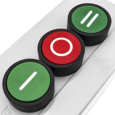 BeMatik - Steuerkasten mit 3 Drucktasten grün 1NO rot 1NC mit Symbolen