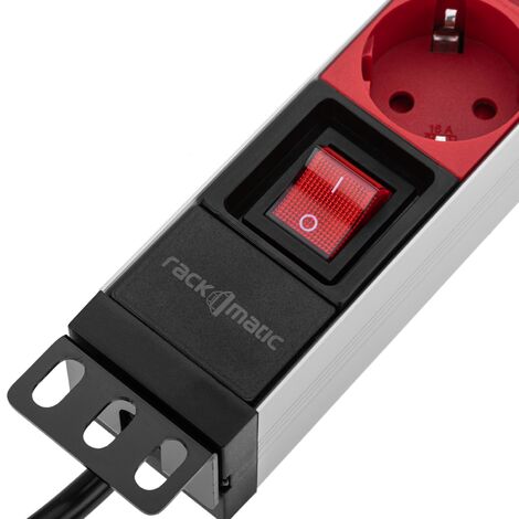 RackMatic - roten PVC-Steckdosenleiste mit Schuko- für Schalter Steckdosen 3 und 10-1HE-Rackschrank