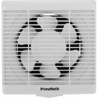 PrimeMatik - Abluftventilator, Lüfter Absaugung 190x190 mm mit Rückschlag Gitter, für WC Toilette Küche Abstellraum Garage